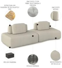 Sofá Ilha 314cm 2 Módulos Sala de Estar Moby Boucle Creme Z08 - Mpozen