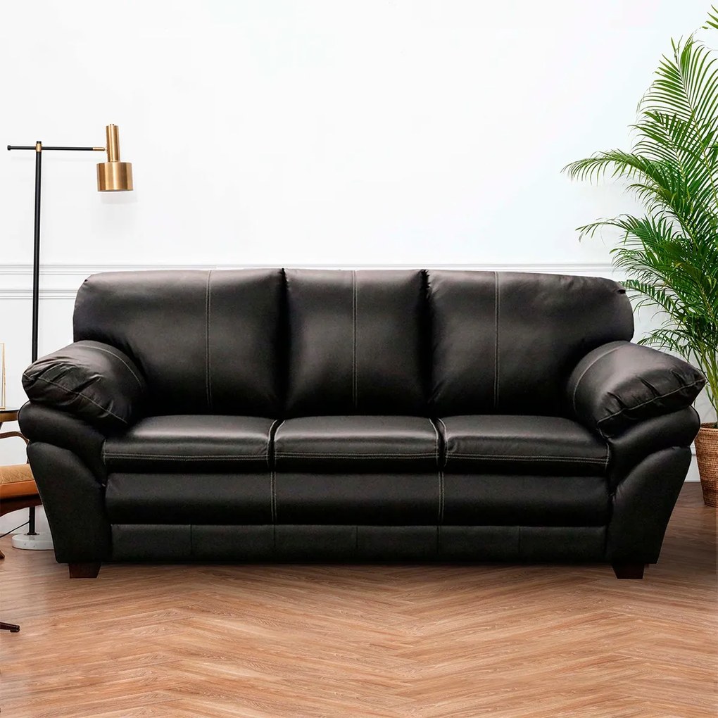 Sofá de Couro 3 Lugares Paris 216cm M06 Cor Preto 450 - ADJ DECOR