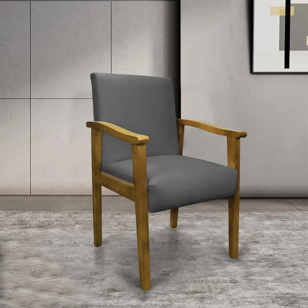 Poltrona Eloisa Suede Grafite Base de Madeira Castanho