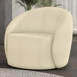 Poltrona Sala Decorativa Redonda 91cm Steve Boucle Bege I01  - Mpozena