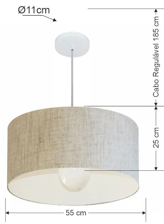 Lustre Pendente Cilíndrico Md-4207 Cúpula em Tecido 55x25cm Rustico Bege - Bivolt