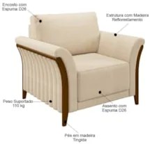 Kit 2 Poltronas Decorativas Sala de Estar 102cm Pés Madeira Roya Z32 L
