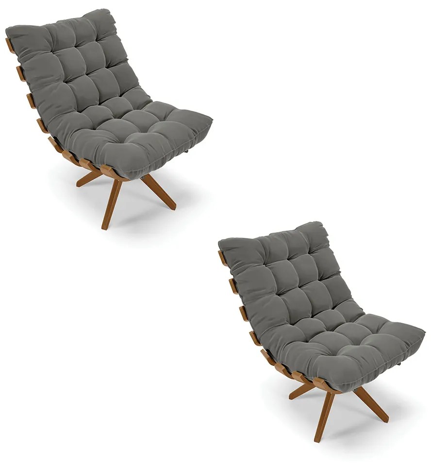 Poltrona Giratoria Costela Kit 2 Suede Base de Madeira MA30 M11 - D'Rossi - Grafite