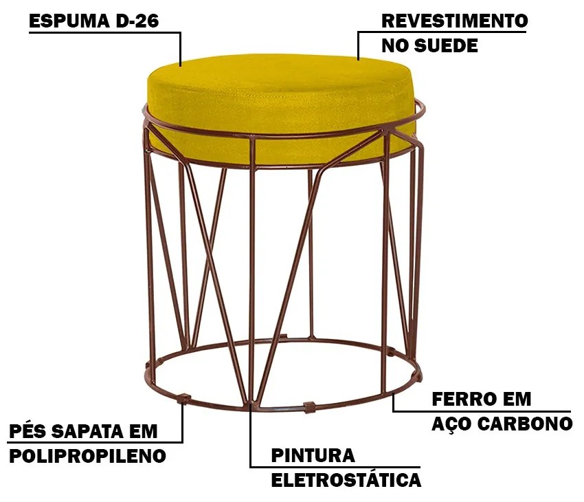 Kit 2 Puffs Decorativo Sala de Estar Base Bronze Chloe Suede Amarelo G41 - Gran Belo