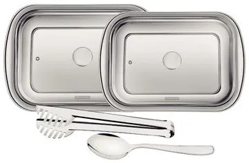 Kit para Assar e Servir Tramontina Cosmos em Aço Inox com Tampa de Vidro 4 Peças