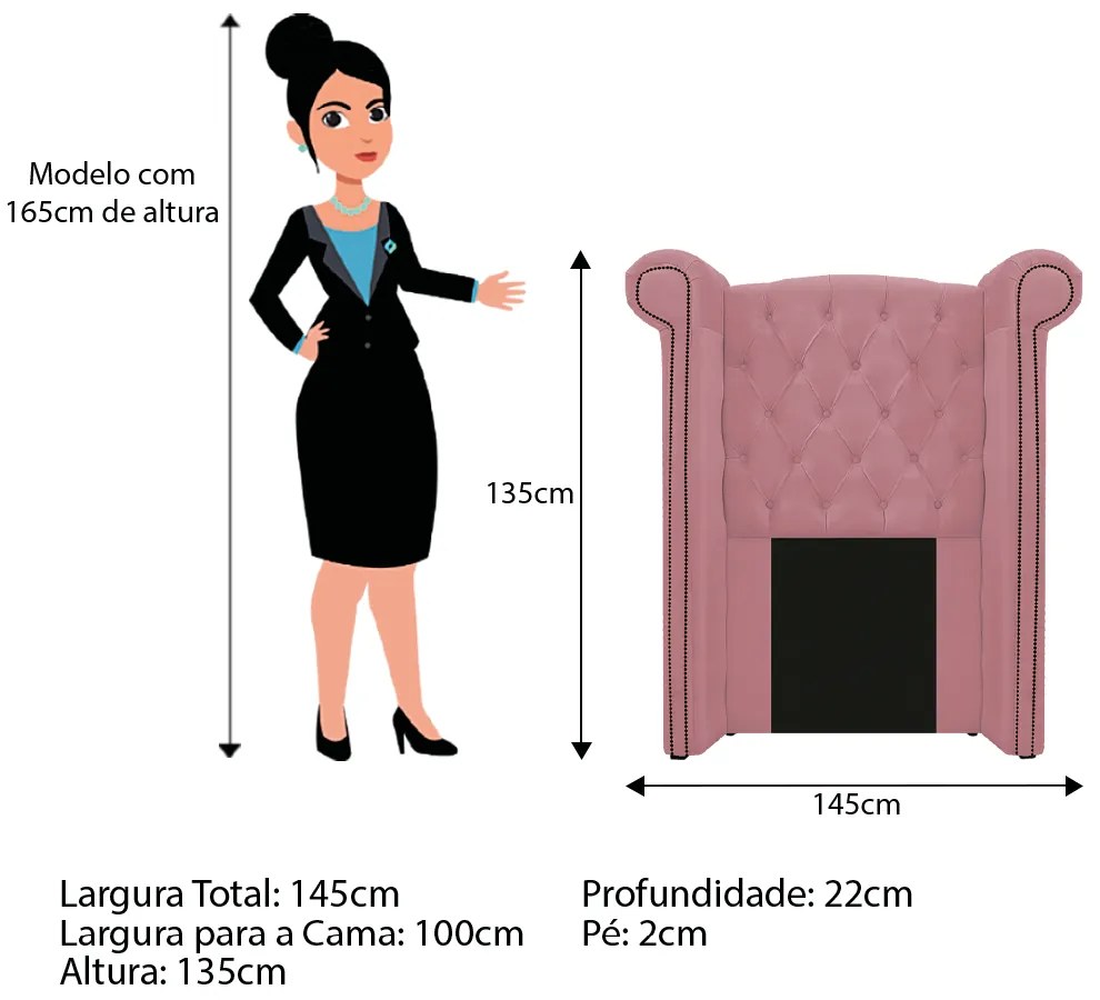 Kit Cabeceira e Calçadeira Veneza 100 cm Solteiro Suede Rosa Bebê - ADJ Decor