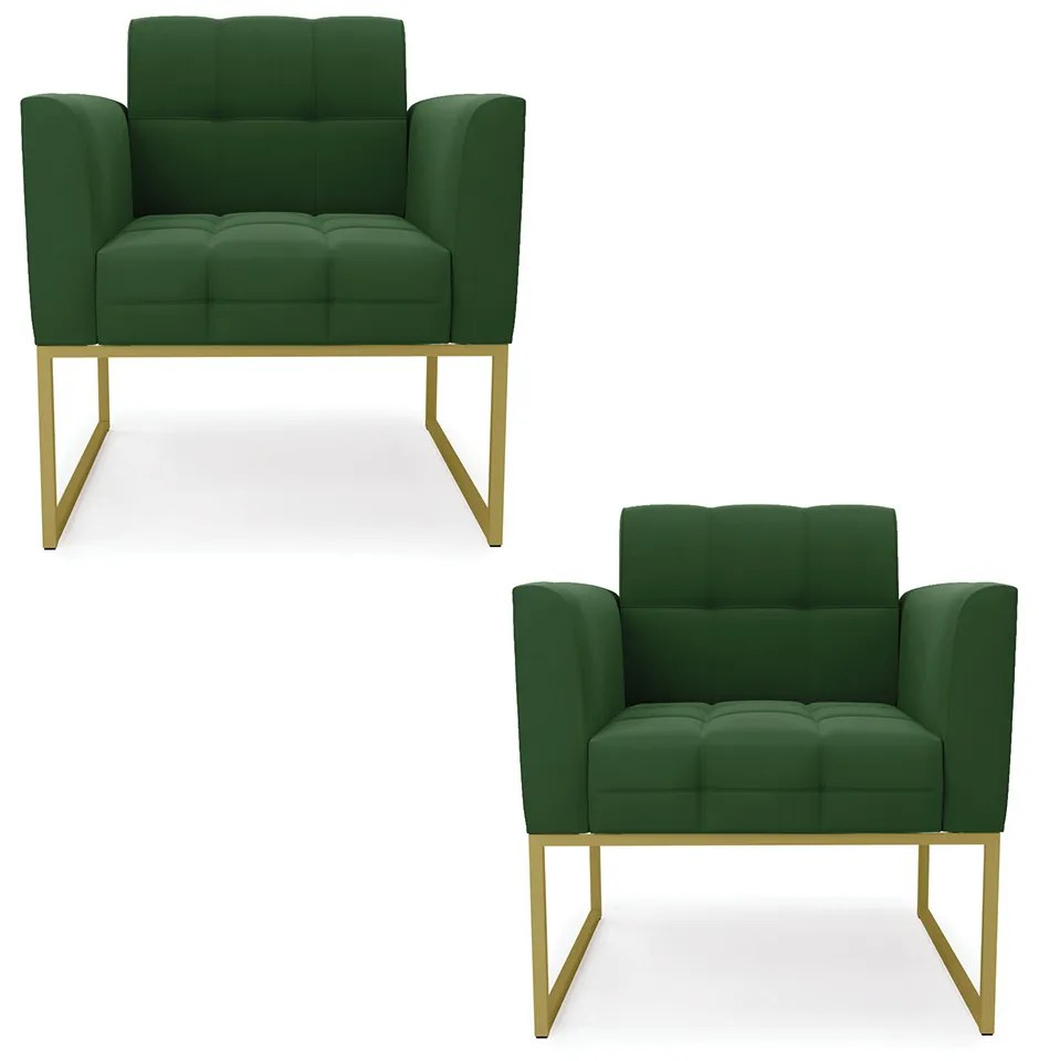 Kit 2 Poltronas Elisa Suede Verde Base Metálica Industrial Dourado D03 - D'Rossi