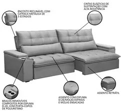 Sofá Retrátil Reclinável 3 Lugares 250cm Moritz F05 Veludo Prata - Mpo