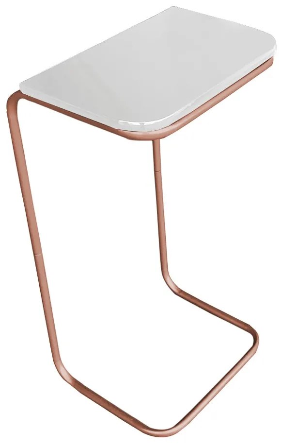 Kit 02 Mesas Lateral Tampo Branco Multiuso para Sofá Base Metálica - D'Rosi - Bronze