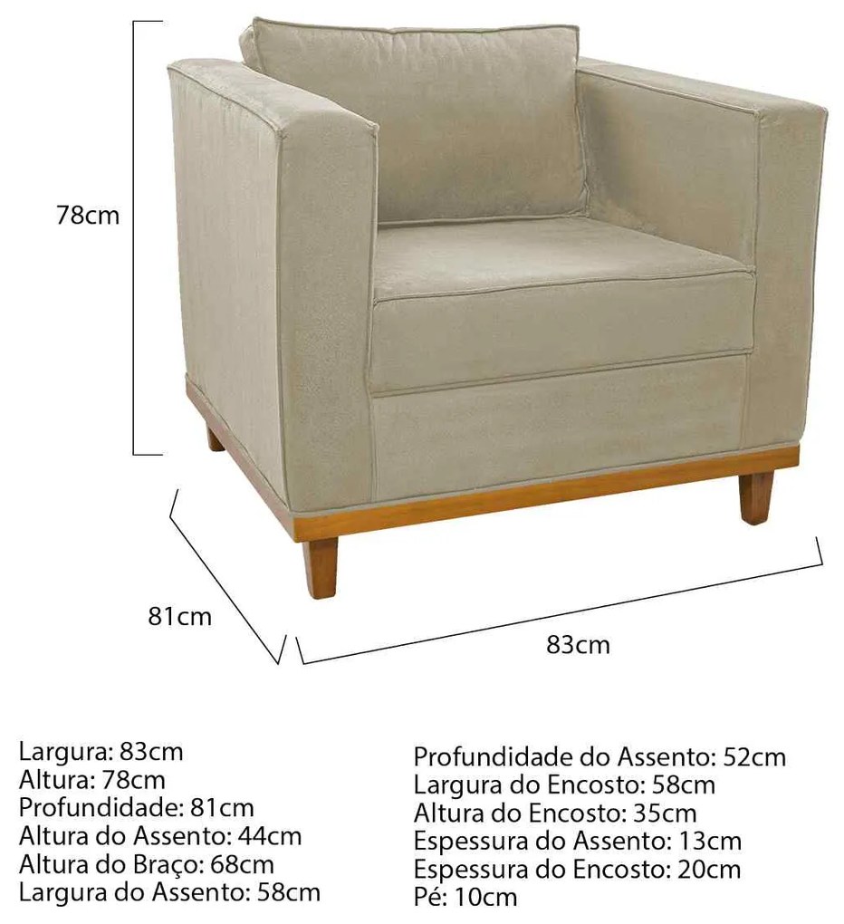 Kit Sofá 2 Lugares e Poltrona Europa Linho Bege ADJ Decor