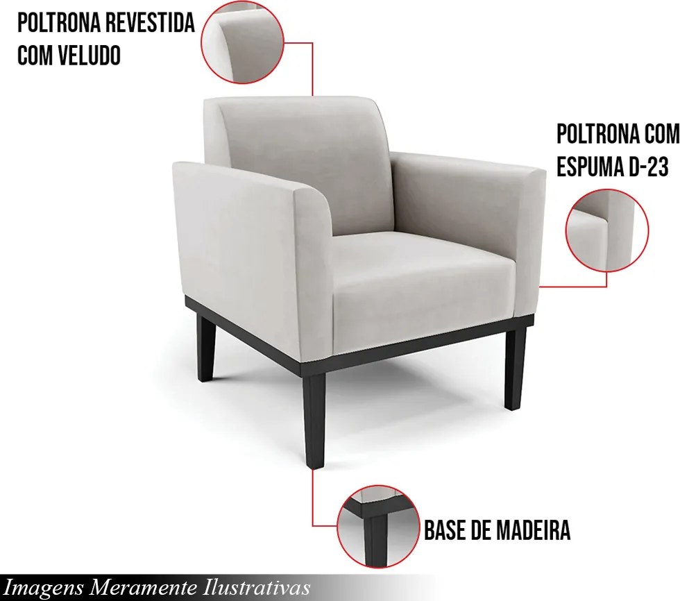 Kit 2 Poltronas Decorativas Isabella Pés Fixo em Madeira Preto Veludo Cinza G19 - Gran Belo