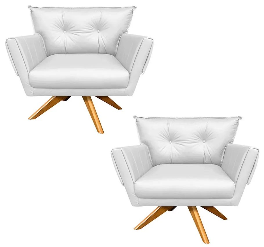 Kit 02 Poltronas Giratória Anitta Corino Base Madeira MA30 D03 - D'Rossi - Branco