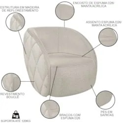 Sofá Decorativo 3 Lugares 240cm com Almofadas e Poltrona Zion Z32 Bouc
