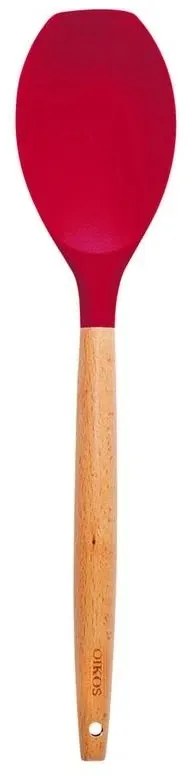 Espátula Redonda de Silicone com Cabo de Madeira - Vermelho