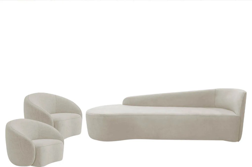 Kit Divã Recamier Orgânico França 220cm Lado Esquerdo e 2 Poltronas Amore Linho