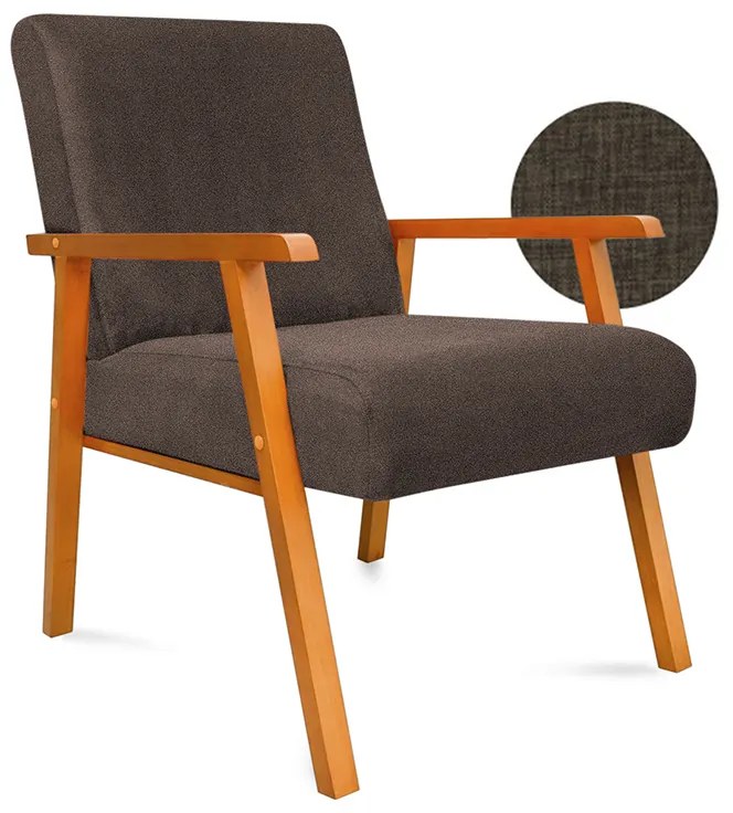 Kit 2 Poltronas Decorativas Alexa Braça de Madeira Linho Marrom - Sheep Estofados