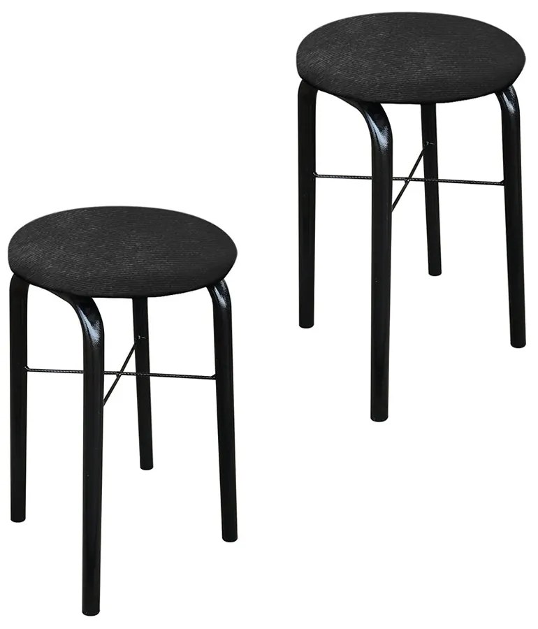 Kit 02 Banquetas Baixa Manu Suede Preto D'Rossi