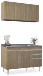 Armário Cozinha e Balcão Com Pia 120cm Michigan Castanho    - Lumil