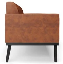 Sofá Namoradeira e 2 Poltronas Base Madeira Preto Maressa Sintético PU