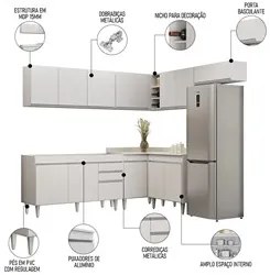 Armário de Cozinha Modulado de Canto 7 Peças CP22 Balcão sem Tampo Bra
