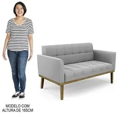 Sofá Namoradeira e 2 Poltronas Base Madeira Castanho Ana Suede Cinza -