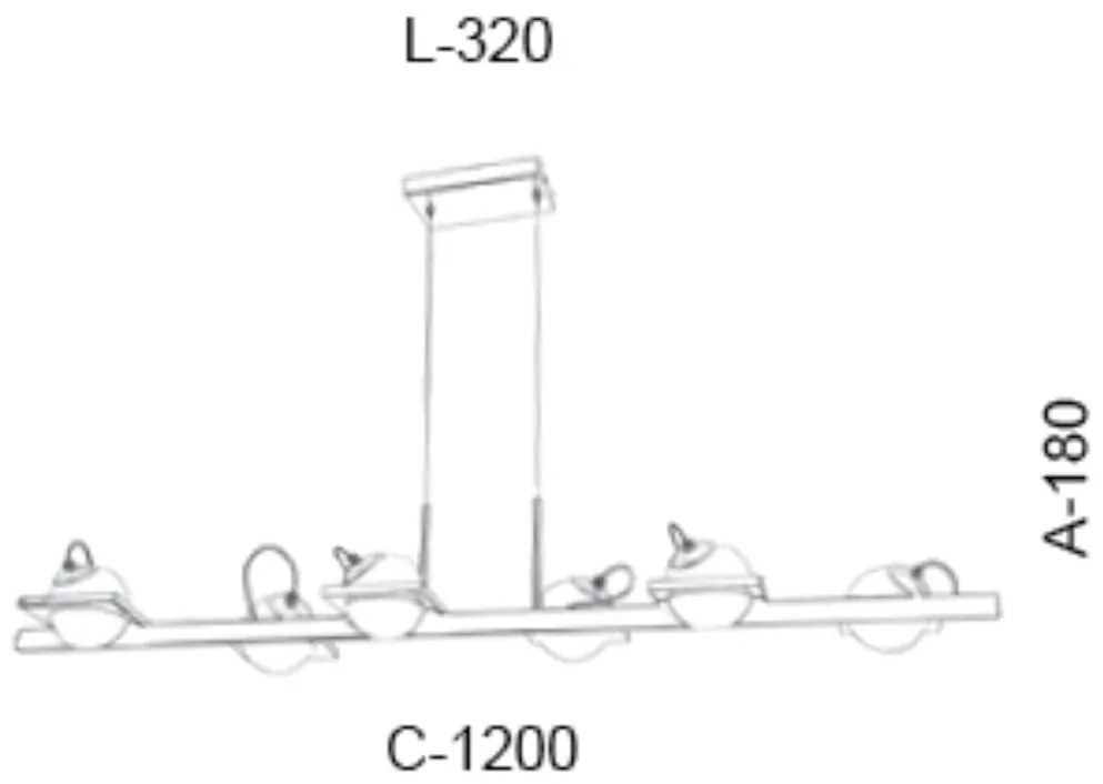 Pendente Retangular 120X32X18Cm Metal E Vidro 6 X G9 Globo Ø12Cm|Old A... (CHAMPANHE, FOSCO)