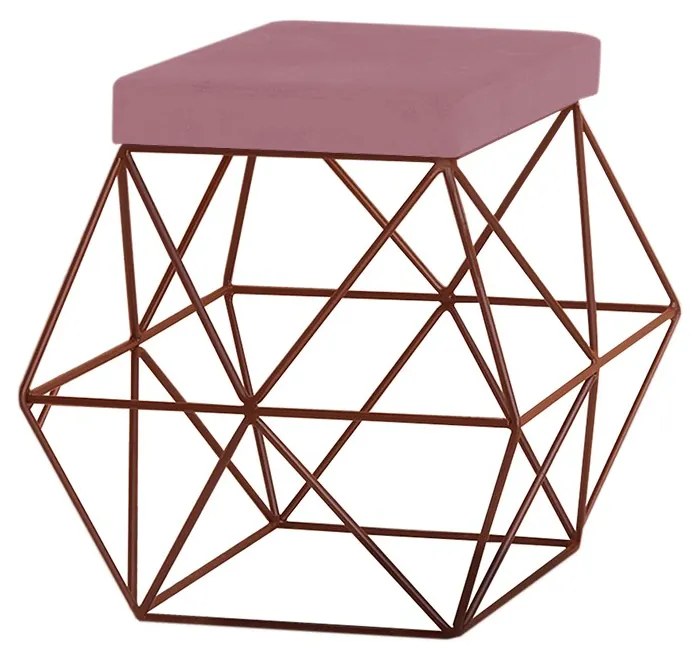 Puff Decorativo Sala de Estar Base Bronze Trixie Veludo Rosê G41 - Gran Belo