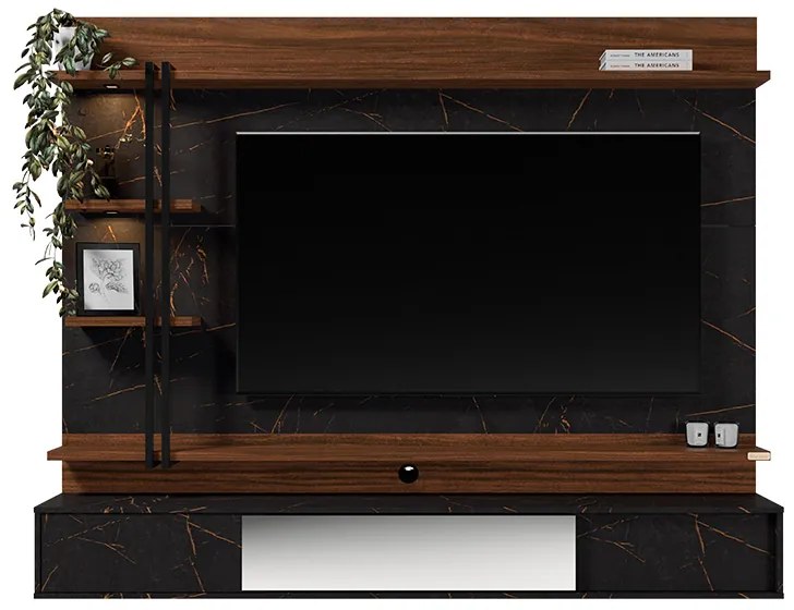 Painel de TV Home Suspenso 200cm Ágata Reali/Imbuia - Vizzato - Preto