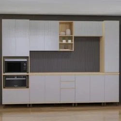 Armário de Cozinha 6 Peças CP04 e Tampo Pierre Carvalho/Cinza L01 - Mp