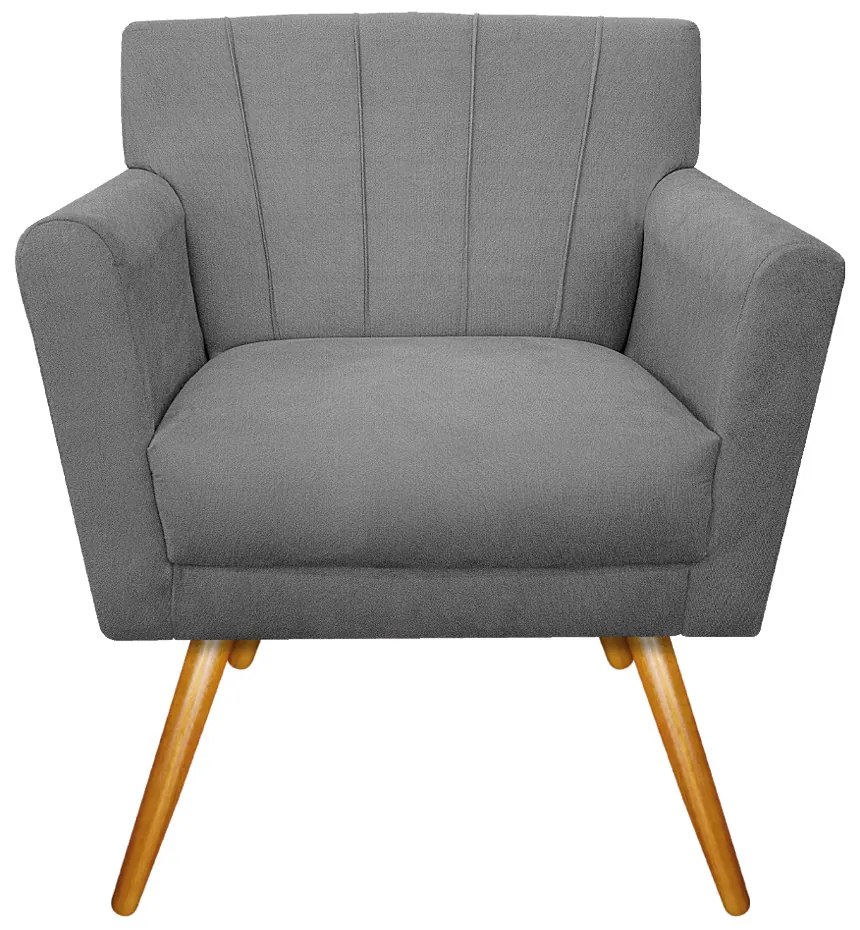 Poltrona Laura Pés Palito Mel Suede Cinza - ADJ Decor