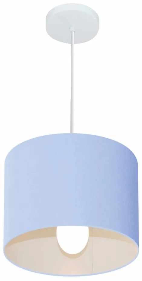 Lustre Pendente Cilíndrico Md-4113 Cúpula em Tecido 30x25cm Azul Bebê - Bivolt