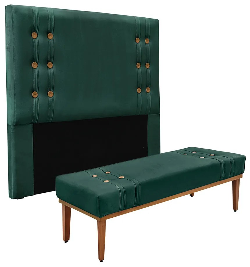 Cabeceira Cama Box Casal 140cm e Recamier Gênova Veludo S04 - D'Rossi - Verde