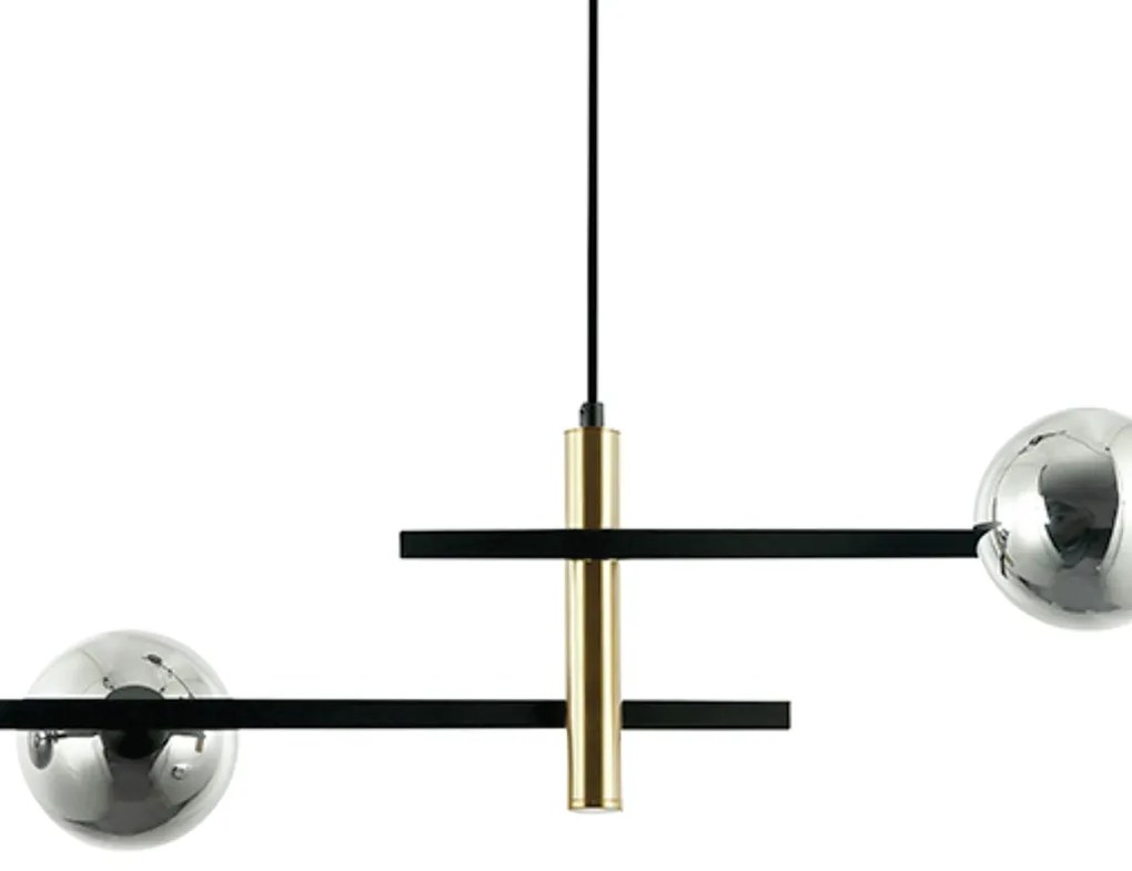 Pendente Bambu Metal Preto E Bronze Vidro Fume 31,5X104X22Cm 4Xg9 | Be...