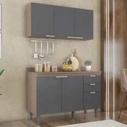Armário de Cozinha Com Tampo CP01 120cm Pérola Freijó/Grafite Z34 - Mp