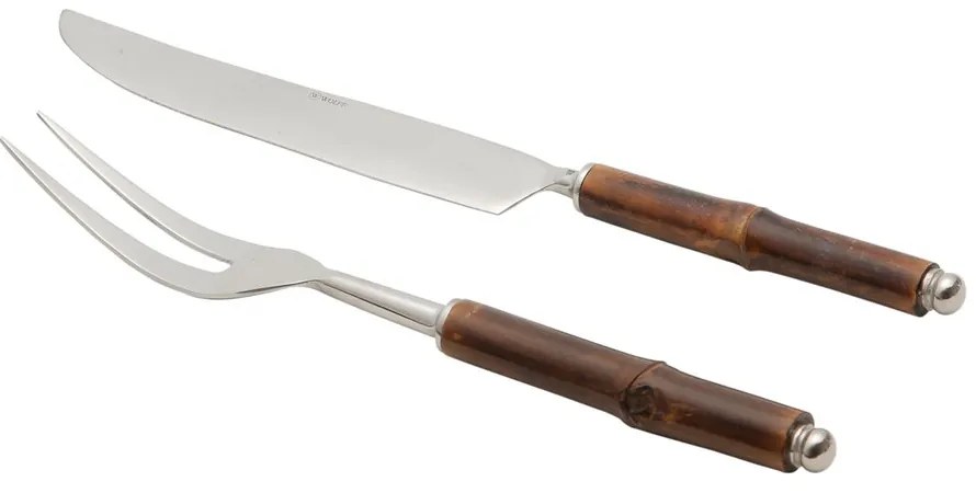 Jogo Para Assado Faca E Garfo Inox 2 Peças Com Cabo Bambu 30351 Wolff