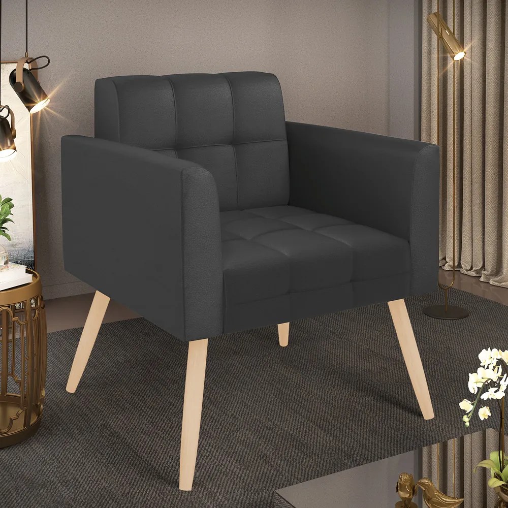Poltrona Elisa Corino Pés Palito Natural D03 - D'Rossi - Preto