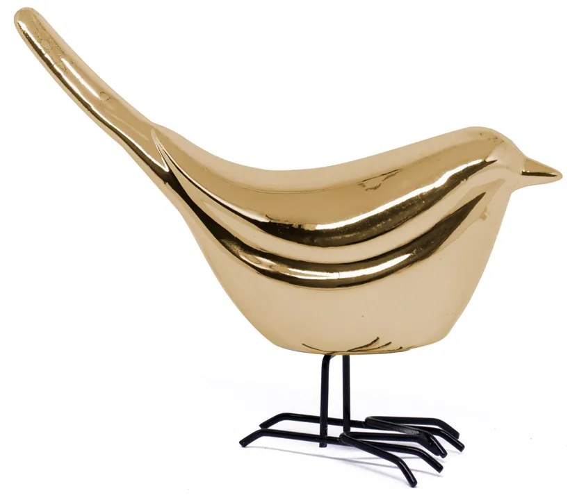 Pássaro em Cerâmica Decorativo Dourado 15x18x7 cm - D'Rossi