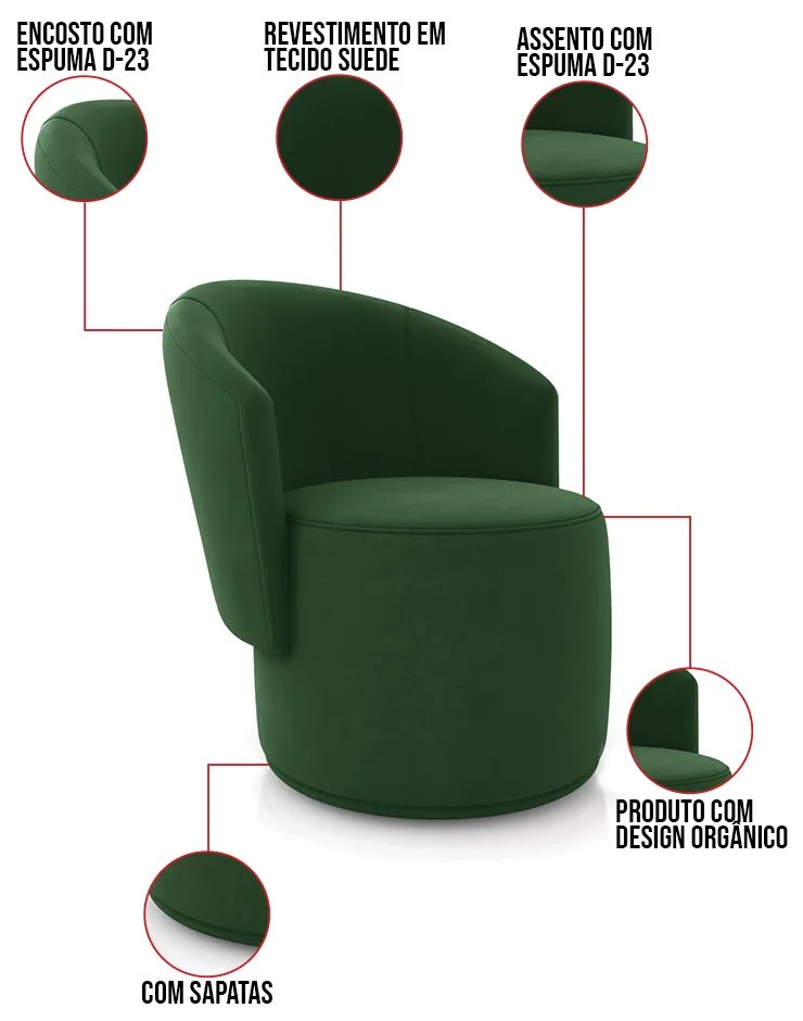 Sofá Namoradeira com Poltrona e Puff Orgânico Sala Malu Suede M11 - D'Rossi - Verde