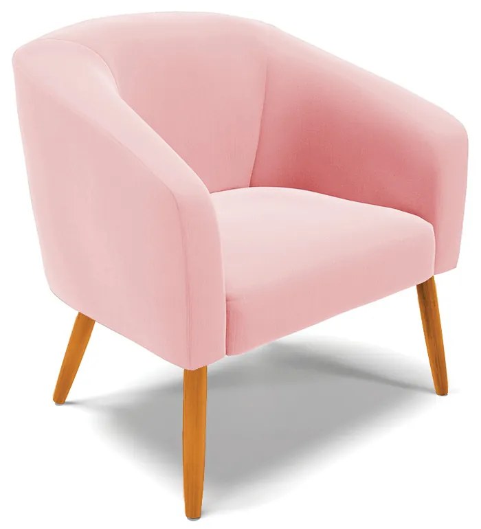 Poltrona Stella Suede Rosa Bebê Pés Palito Castanho - D'Rossi