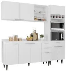 Armário de Cozinha Com Tampo CP02 210cm Pérola Branco Z34 - Mpozen