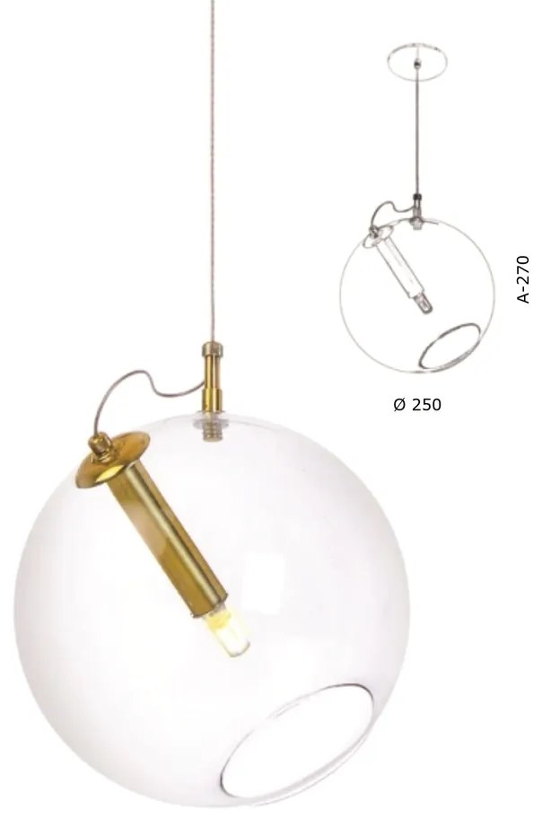 Pendente Globo Inclinado Ø25X27Cm Metal E Globo Ø25Cm 01Xg9 |Old Artis... (BRANCO / COBRE BRILHO, CLEAR (TRANSPARENTE))