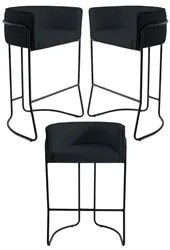 Kit 3 Banquetas Decorativas Base Aço Preto Betina Veludo C-300 Preto -