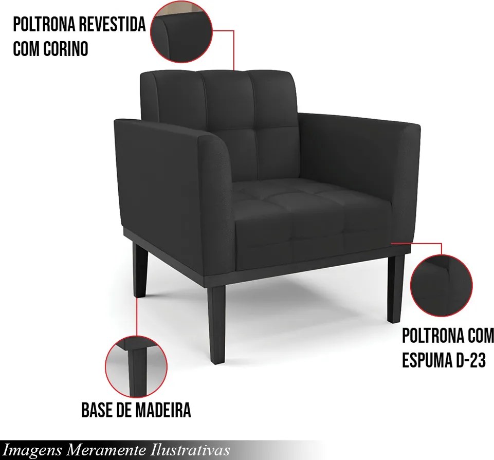 Poltrona Decorativa Karen Pés Fixo em Madeira Preto PU Preto G19 - Gran Belo