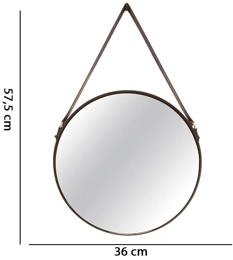 Espelho Adnet Redondo Preto Com Alça de Couro 57,5x36 cm M02 - D'Rossi