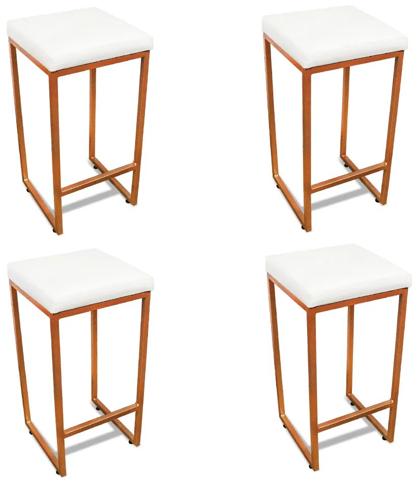 Banqueta Alta para Cozinha Industrial Kit 4 Nick Bronze e Sintético D03 - D'Rossi - Branco
