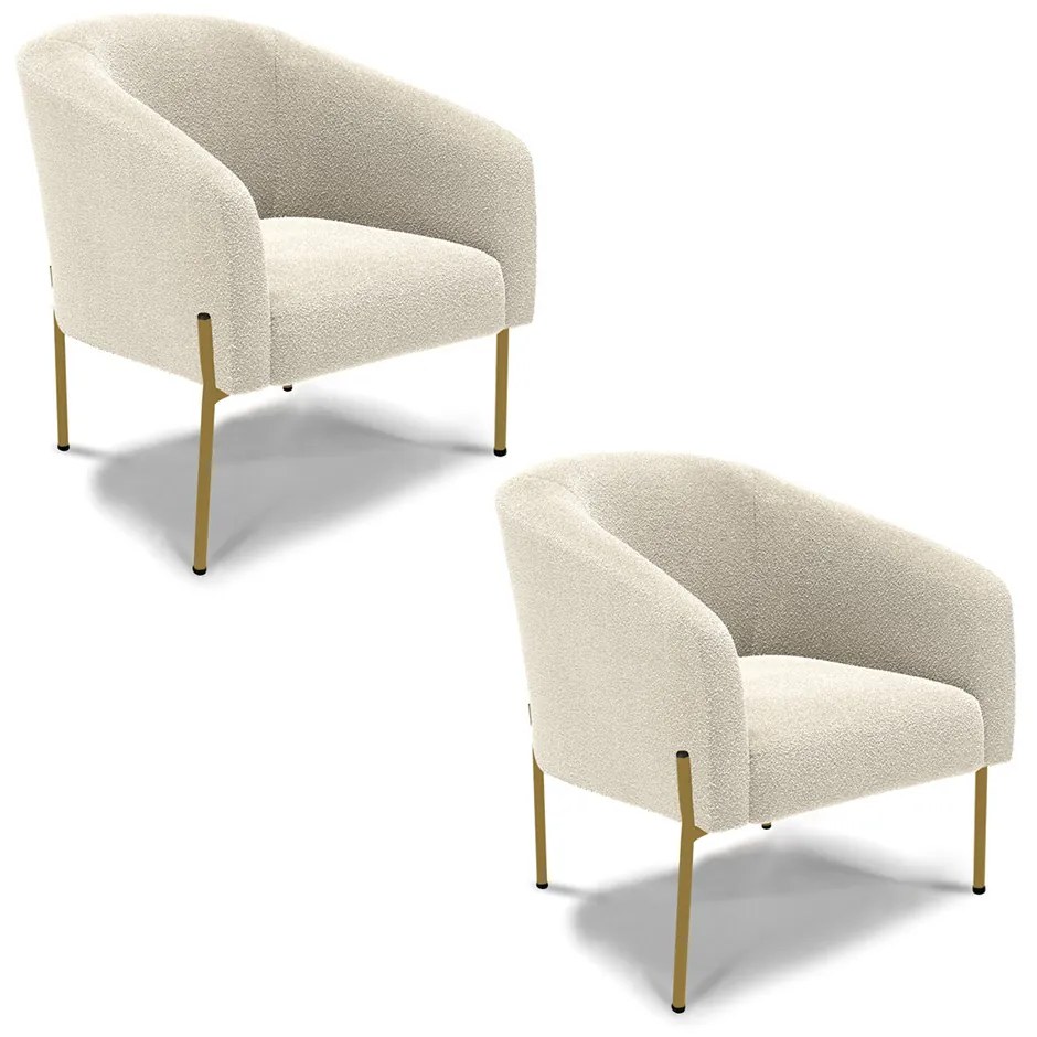 Cadeira Sala de Jantar Pé Ferro Dourado kit 2 Stella Bouclê D03 - D'Rossi - Bege