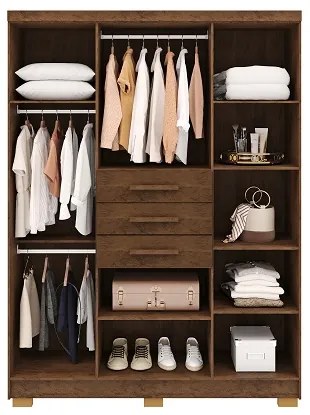 Guarda Roupa Taurus 6 Portas e 3 Gavetas Imperial Imbuia Rústico - Vila Rica Móveis