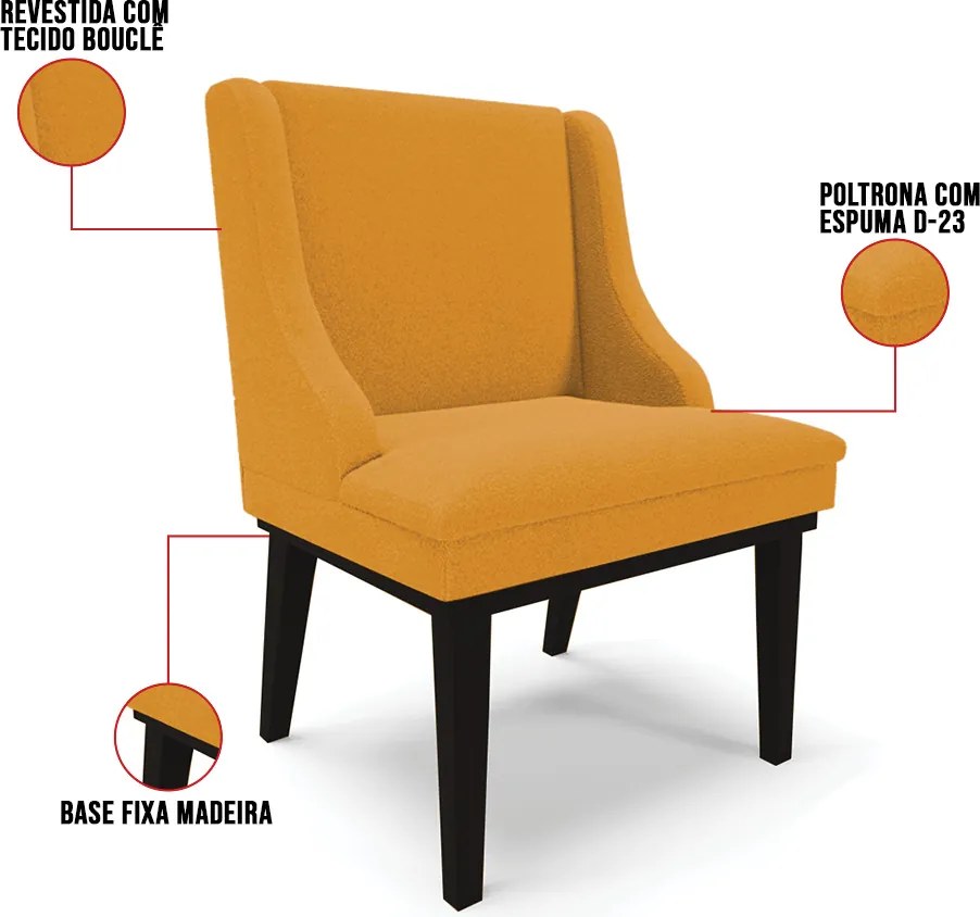 Cadeira Sala de Jantar Base Madeira Preto Liz Bouclê D03 - D'Rossi - Mostarda