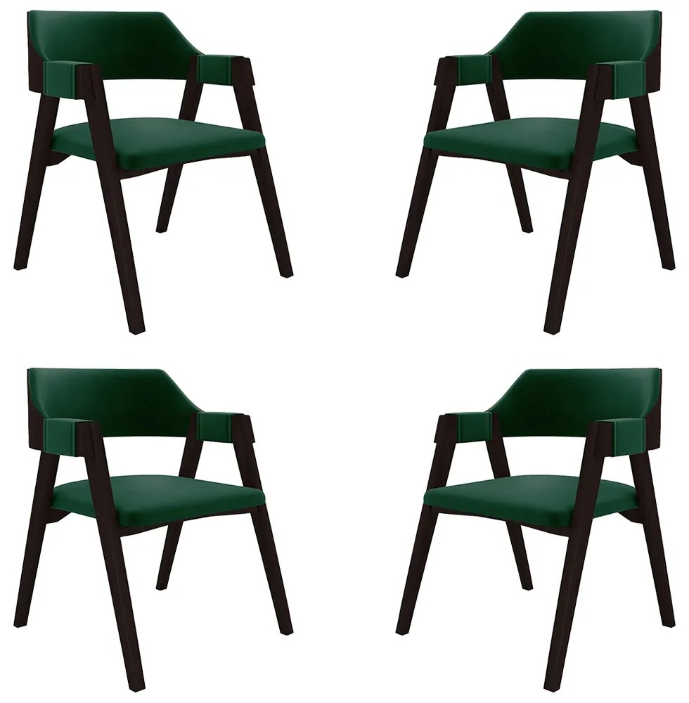 Kit 4 Cadeiras Sala de Jantar e Jogos Carteados Madeira Maciça Poker Veludo Verde/Tabaco G42 - Gran Belo