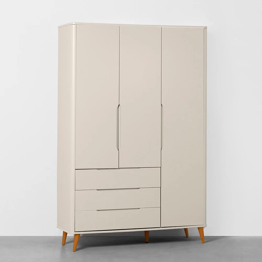 Guarda-Roupa Boom 3 Portas e 3 Gavetas com Pés Retrô Mel - Areia Fosco